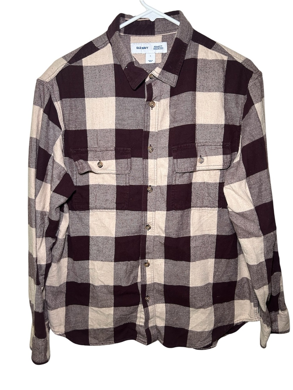 Old‎ Navy Men's Burgundy & Cream Plaid Flannel Shirt Large Fall Casual